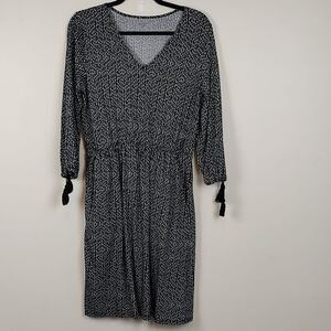 Garnet Hill Organic Cotton Knit Tassel Tie 3/4 Length Sleeve Dress